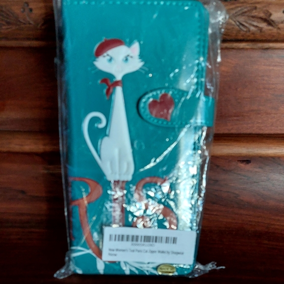 Shagwear Large Zipper Wallet Paris Cat Teal - New - Picture 5 of 5